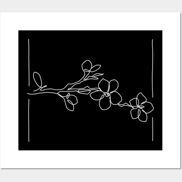 Cherry Blossoms Line Drawing - White Wall Art by EnvelopeStudio